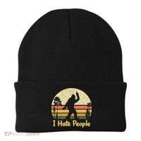 Retro Camping Bigfoot Sasquatch Middle Finger I Hate People Beanie thumb 0