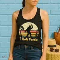 Retro Camping Bigfoot Sasquatch Middle Finger I Hate People Women's Tank Top thumb 2