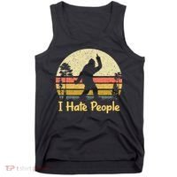 Retro Camping Bigfoot Sasquatch Middle Finger I Hate People Tank Top thumb 0