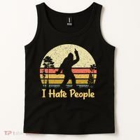 Retro Camping Bigfoot Sasquatch Middle Finger I Hate People Tank Top thumb 2