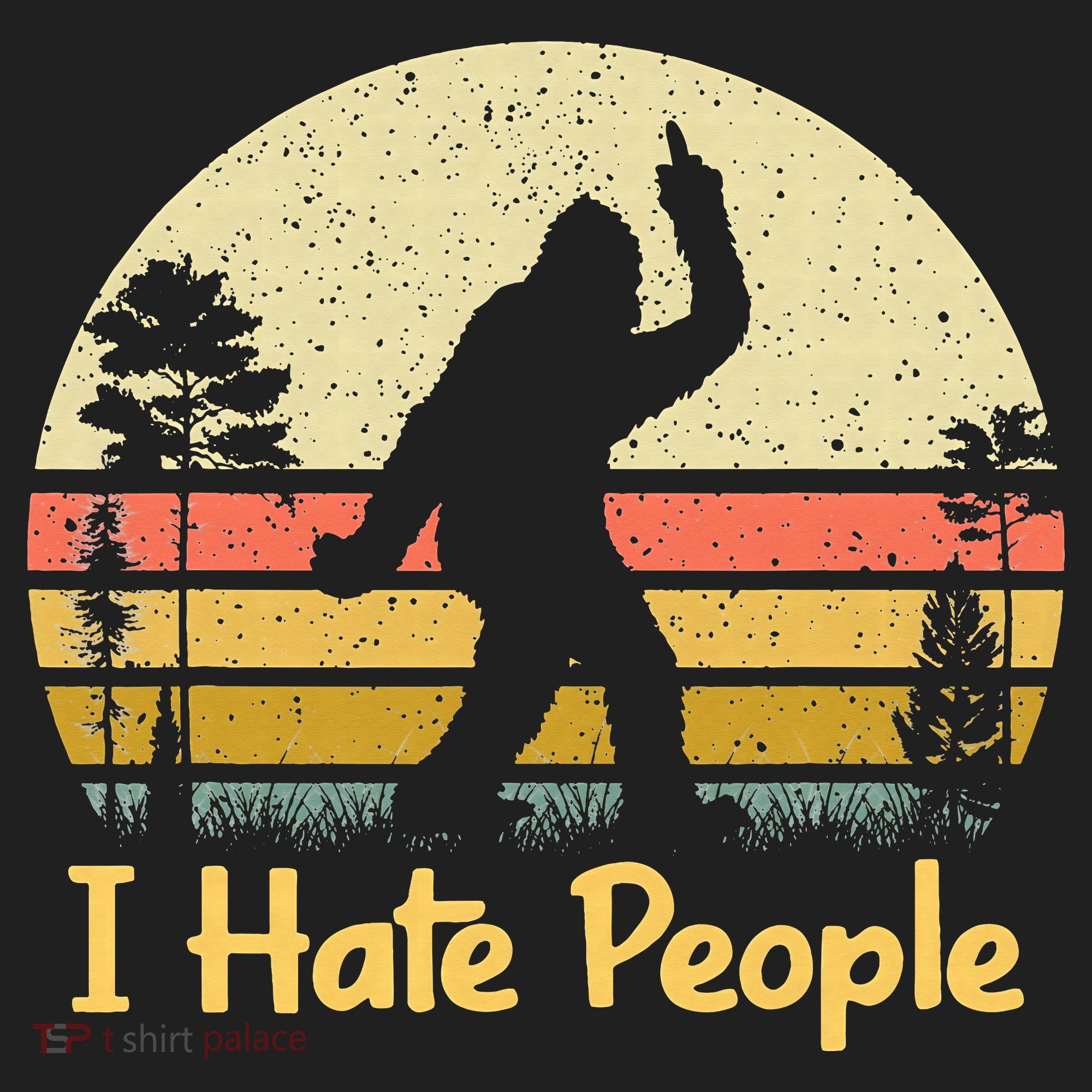Retro Camping Bigfoot Sasquatch Middle Finger I Hate People Golf Towel