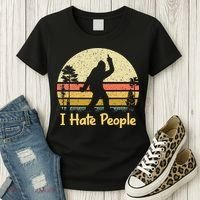 Retro Camping Bigfoot Sasquatch Middle Finger I Hate People Women's T-Shirt thumb 3