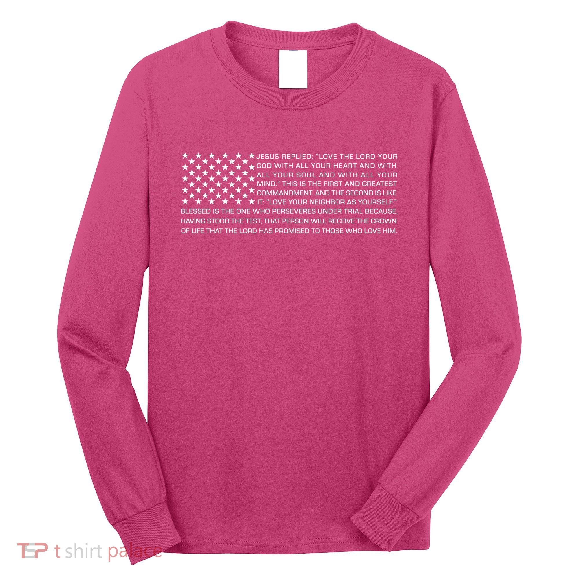 Religious Christianity Bible Verse USA American Flag Long Sleeve Shirt