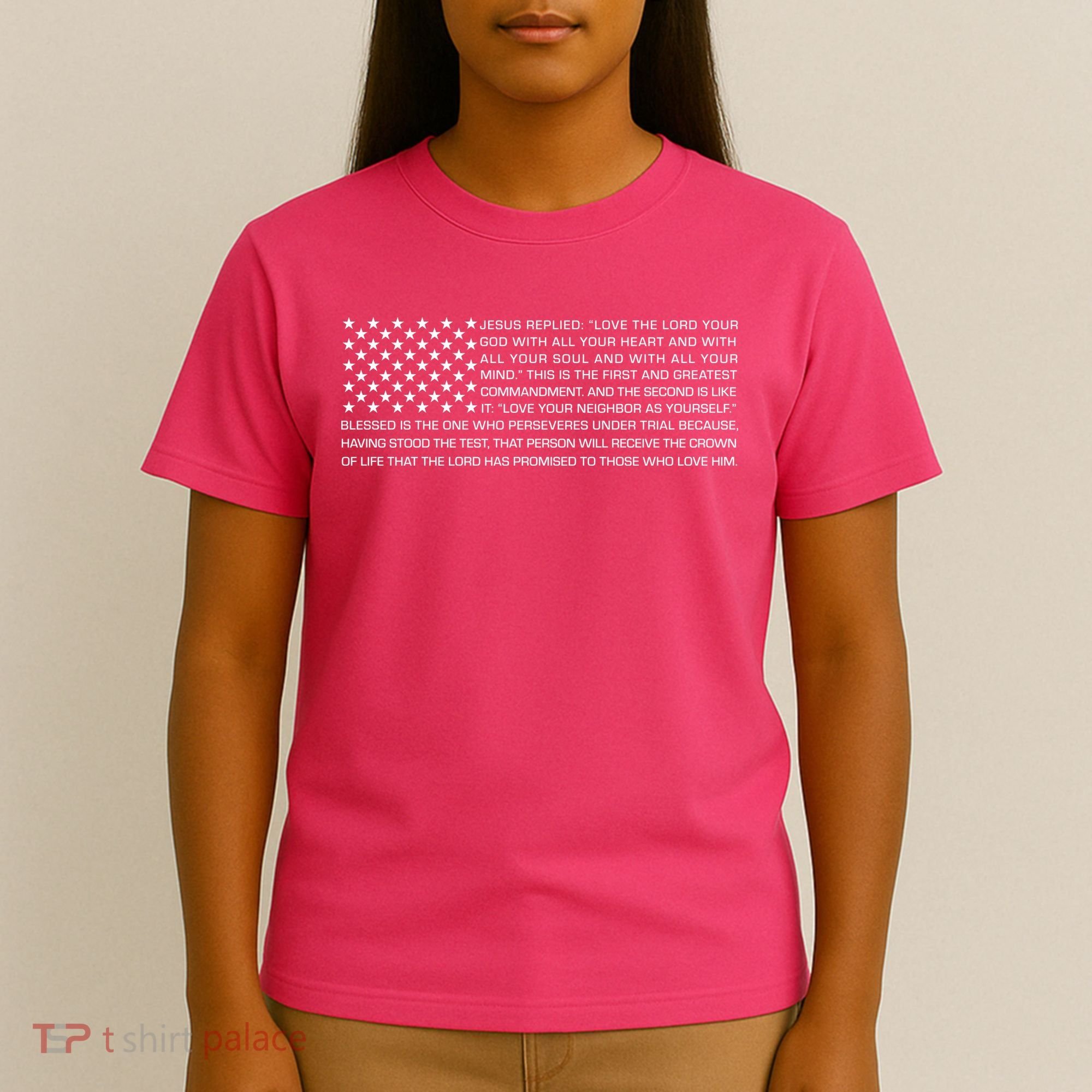 Religious Christianity Bible Verse USA American Flag T-Shirt