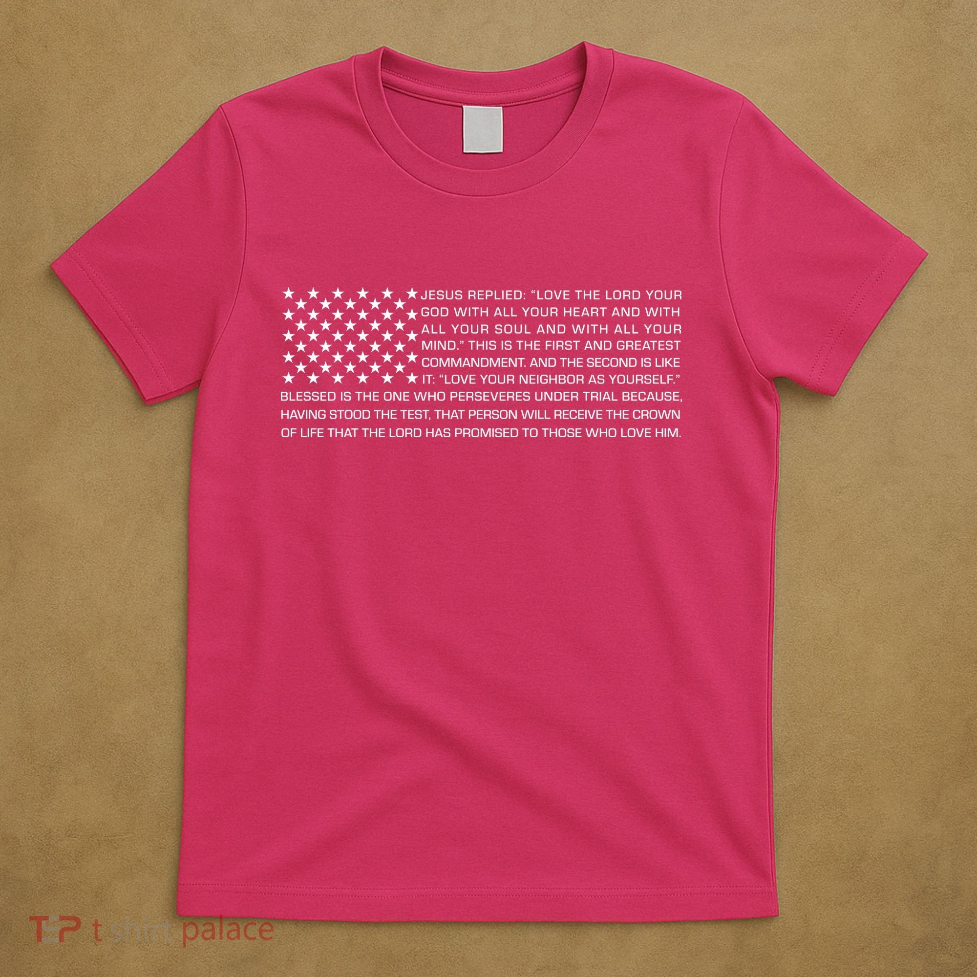 Religious Christianity Bible Verse USA American Flag T-Shirt