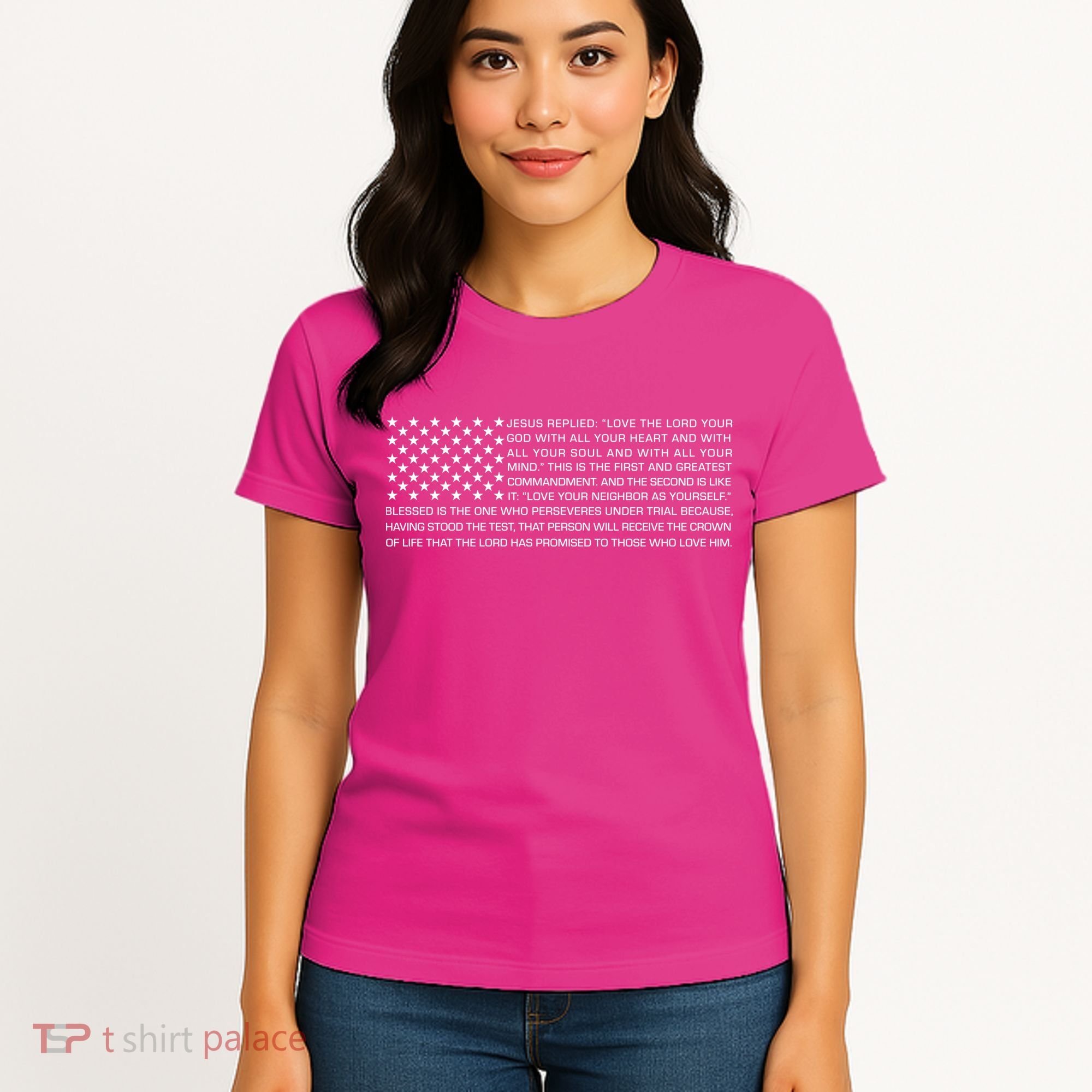 Religious Christianity Bible Verse USA American Flag Women's T-Shirt