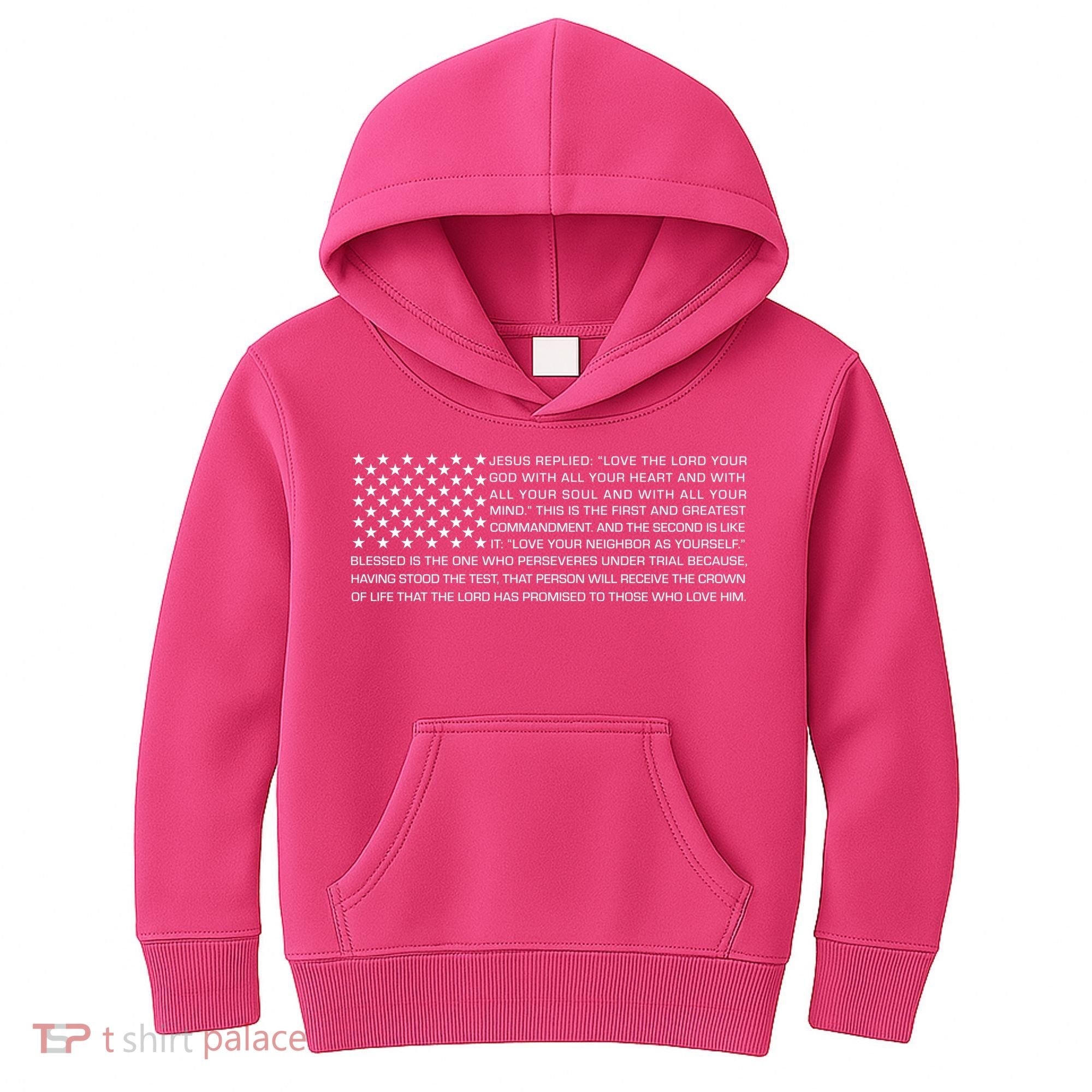 Religious Christianity Bible Verse USA American Flag Kids Hoodie