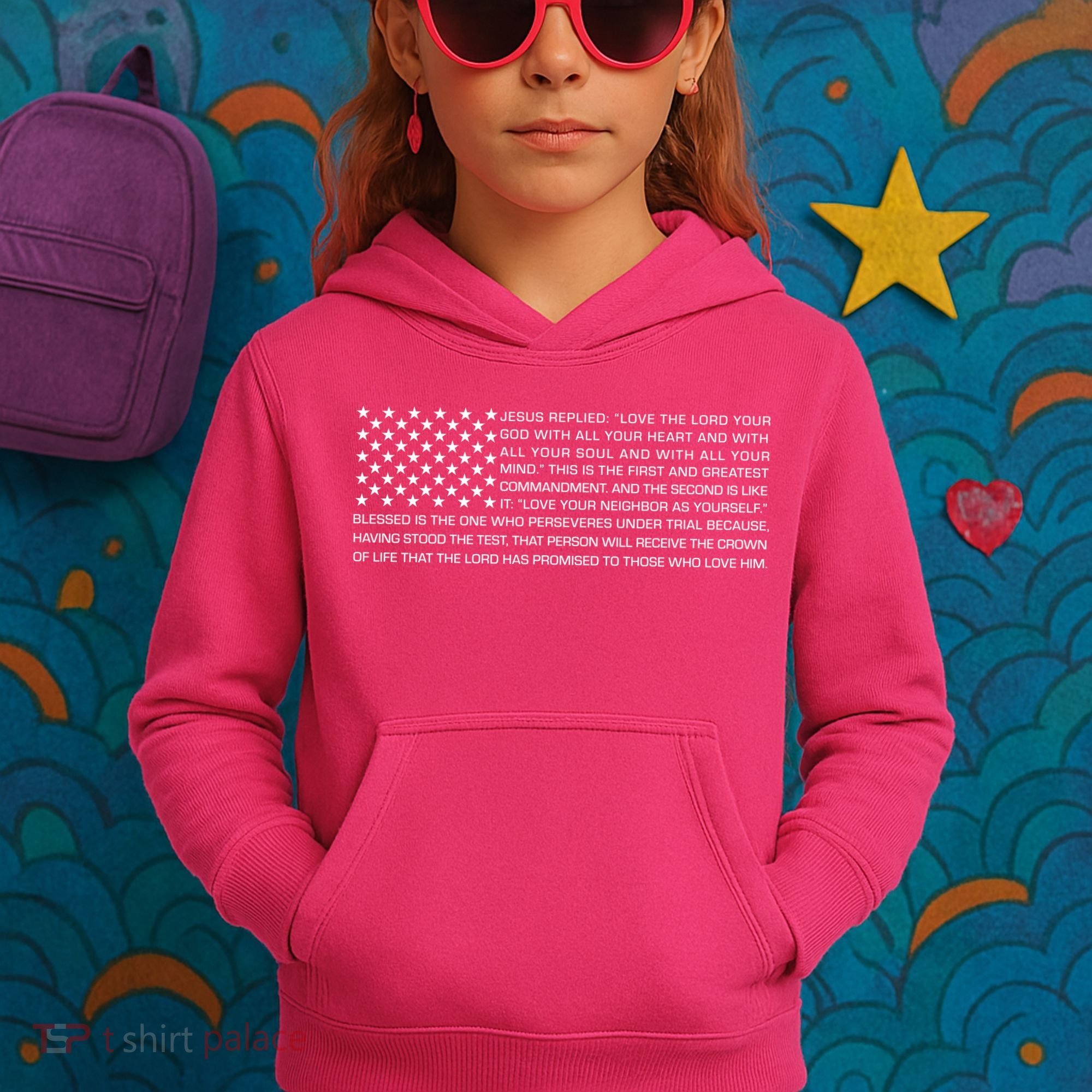 Religious Christianity Bible Verse USA American Flag Kids Hoodie