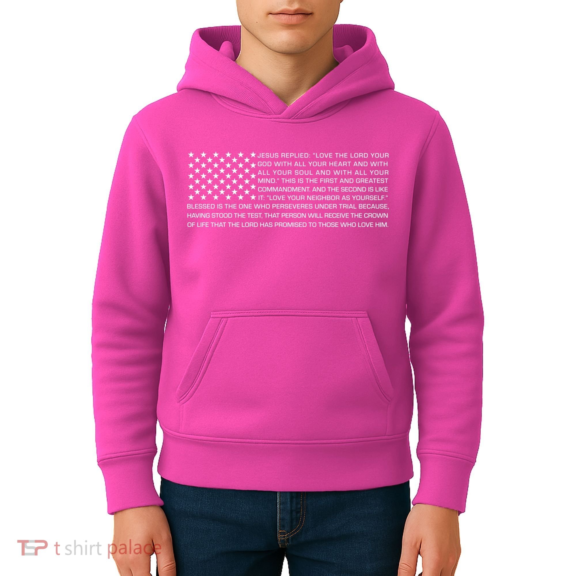 Religious Christianity Bible Verse USA American Flag Kids Hoodie