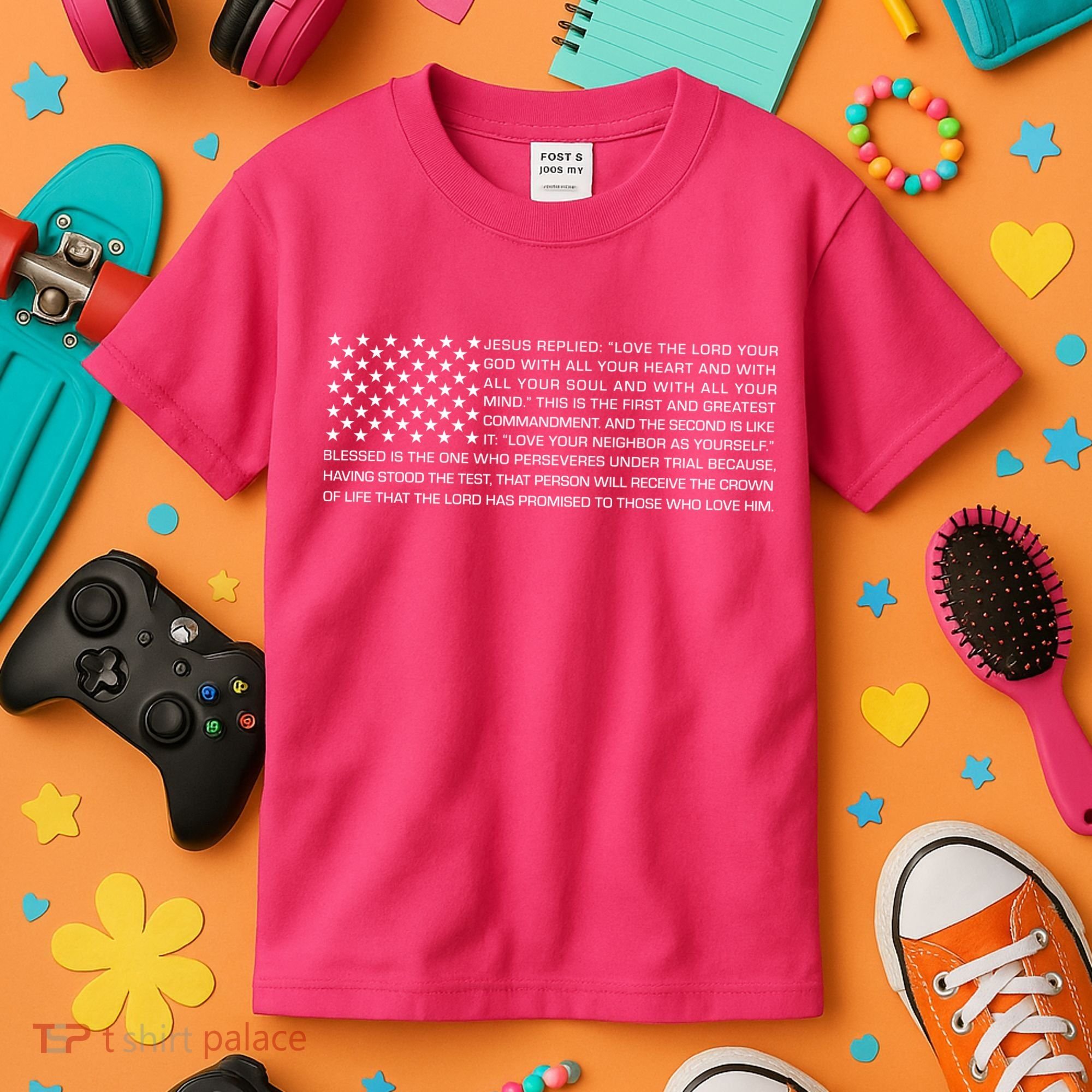 Religious Christianity Bible Verse USA American Flag Kids T-Shirt