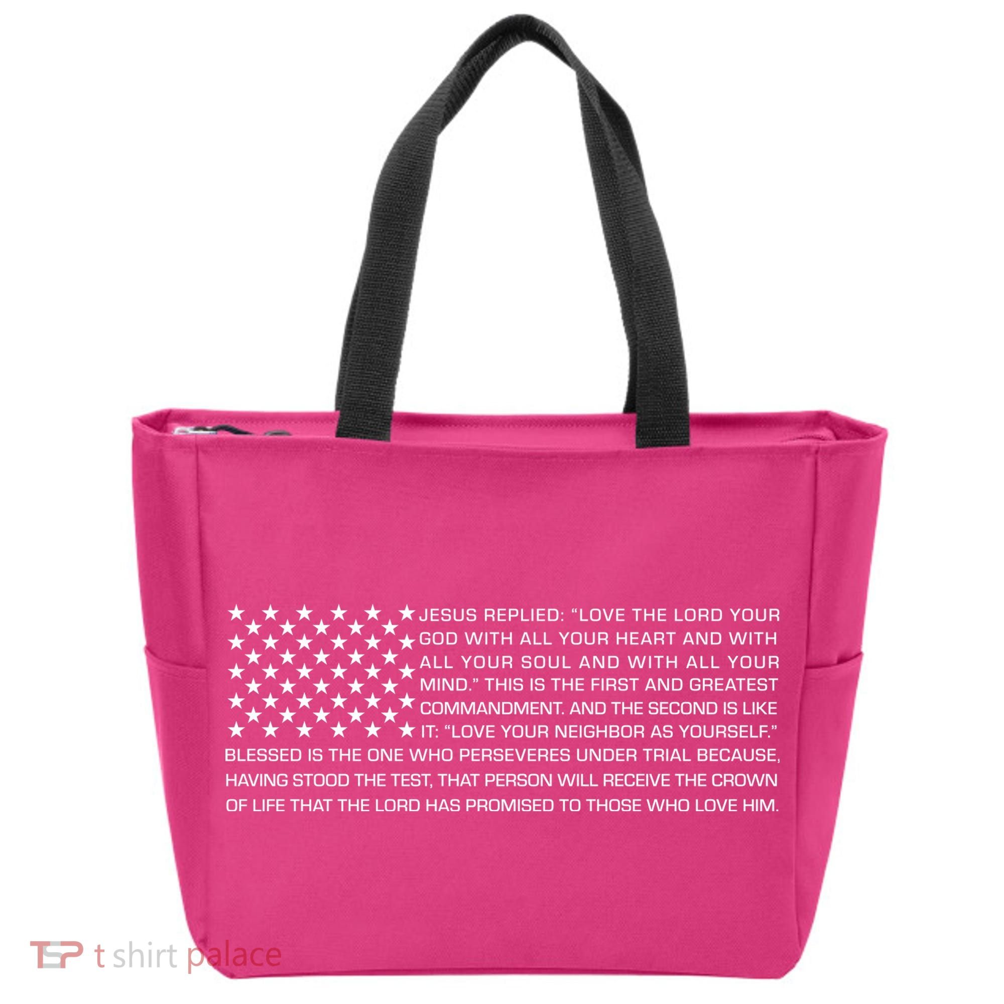 Religious Christianity Bible Verse USA American Flag Tote Bag