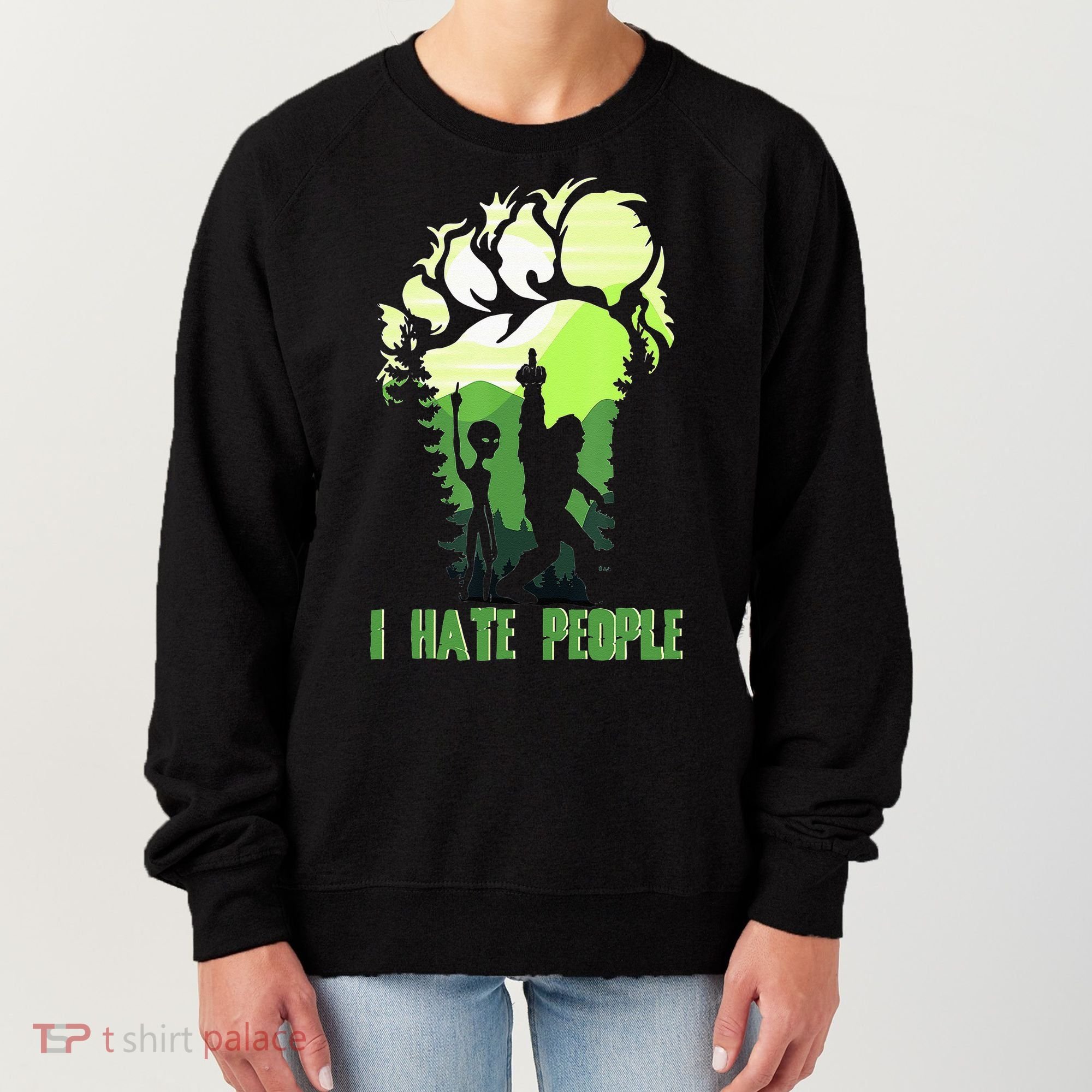Retro Camping Bigfoot Sasquatch Middle Finger I Hate People Women's Sweatshirt