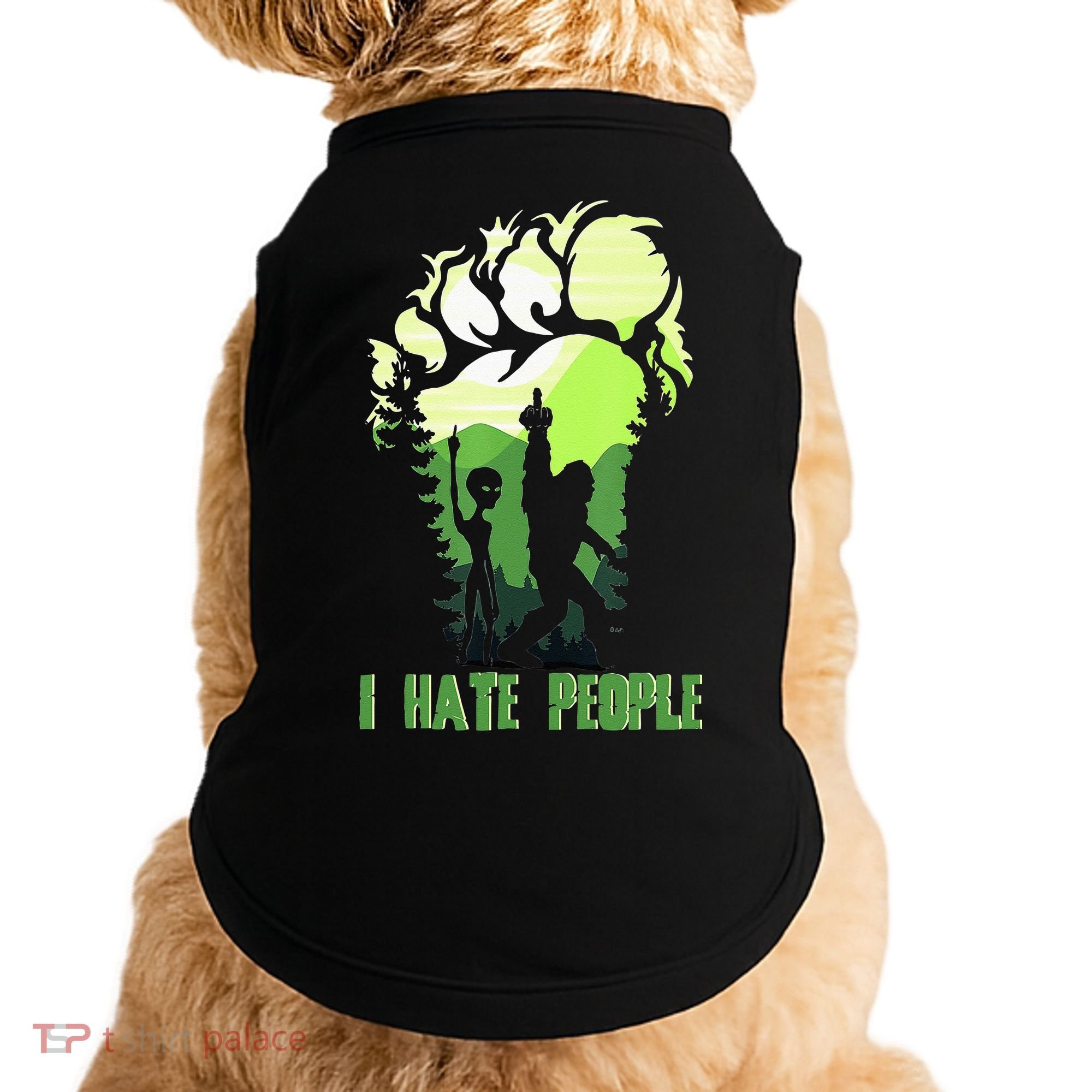 Retro Camping Bigfoot Sasquatch Middle Finger I Hate People Doggie Tank