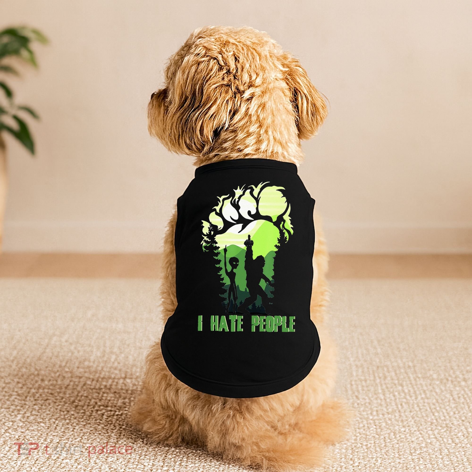 Retro Camping Bigfoot Sasquatch Middle Finger I Hate People Doggie Tank
