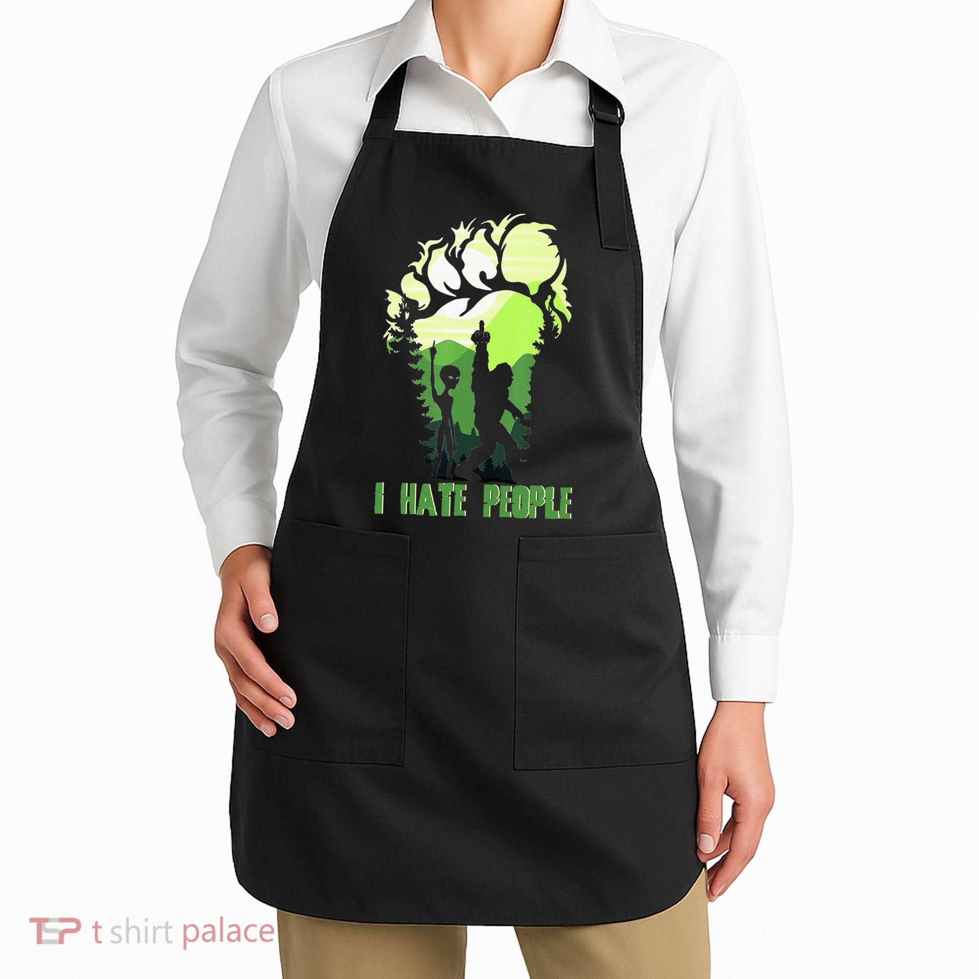 Retro Camping Bigfoot Sasquatch Middle Finger I Hate People Apron