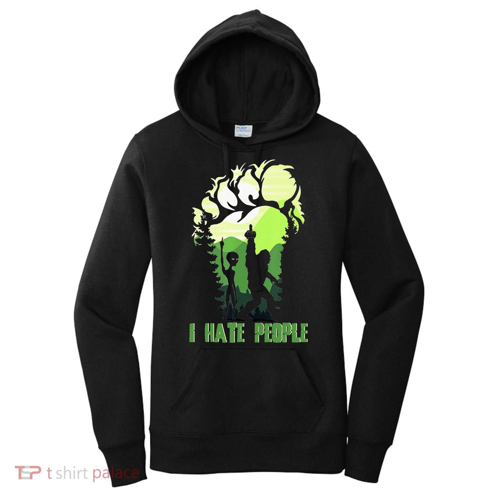Retro Camping Bigfoot Sasquatch Middle Finger I Hate People Women's Hoodie