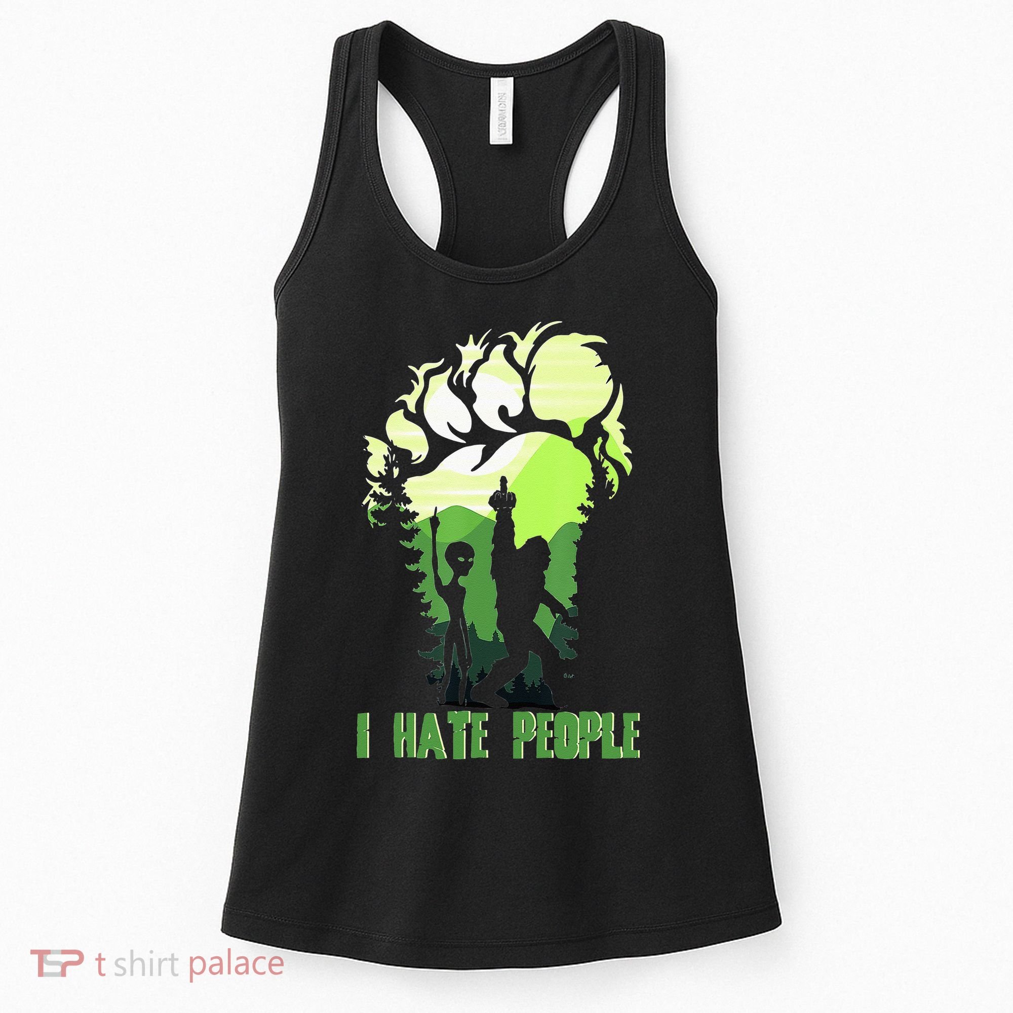Retro Camping Bigfoot Sasquatch Middle Finger I Hate People Women's Tank Top
