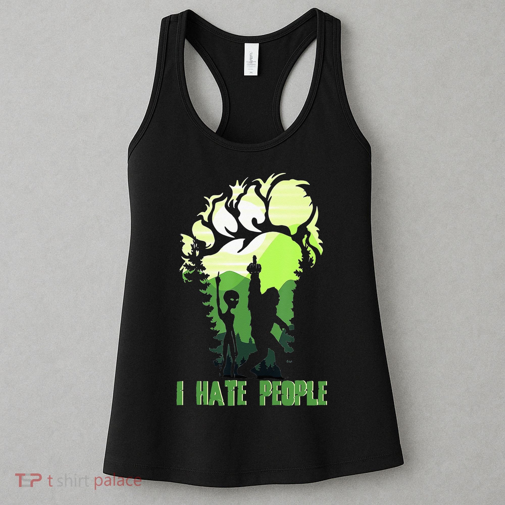 Retro Camping Bigfoot Sasquatch Middle Finger I Hate People Women's Tank Top