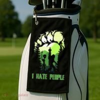 Retro Camping Bigfoot Sasquatch Middle Finger I Hate People Golf Towel thumb 2