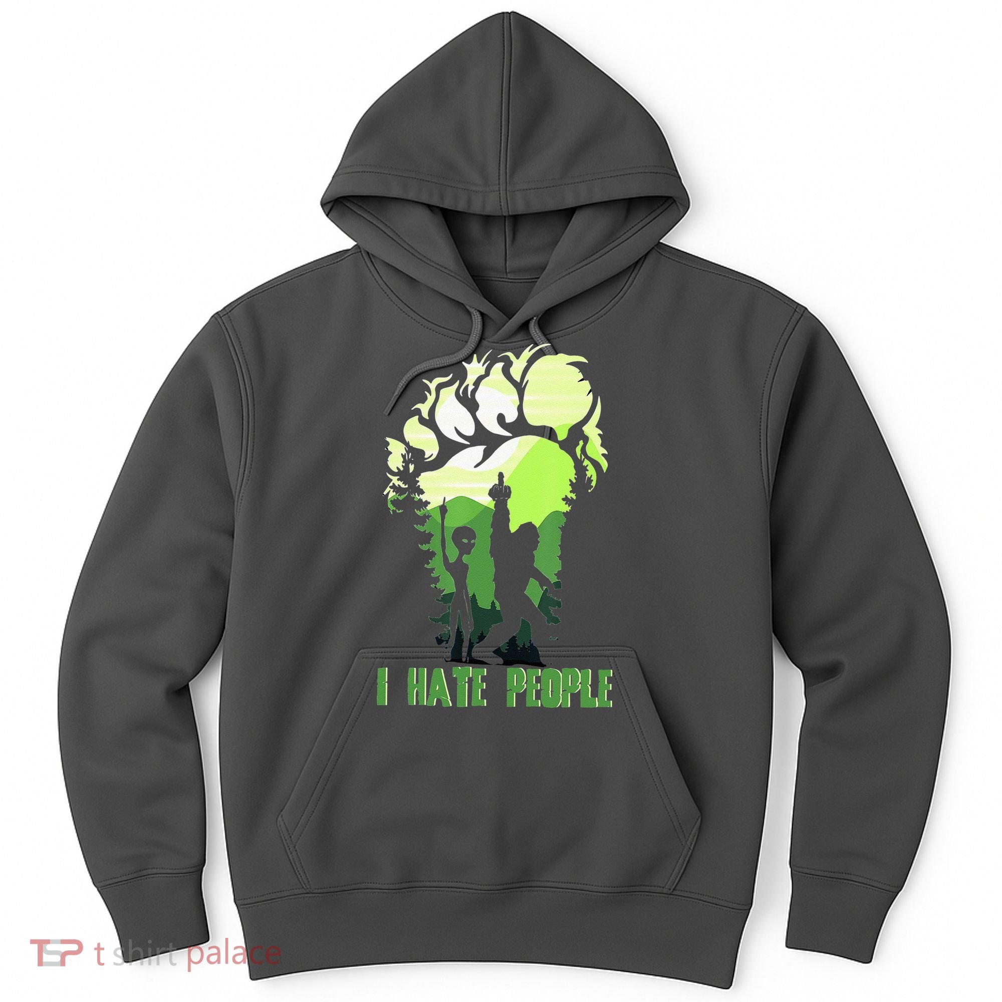 Retro Camping Bigfoot Sasquatch Middle Finger I Hate People Hoodie