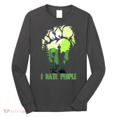 Retro Camping Bigfoot Sasquatch Middle Finger I Hate People Long Sleeve Shirt