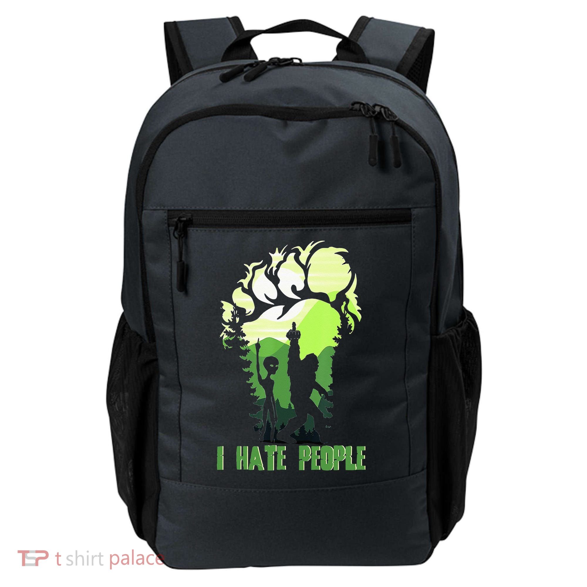 Retro Camping Bigfoot Sasquatch Middle Finger I Hate People Backpack