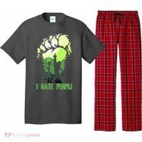 Retro Camping Bigfoot Sasquatch Middle Finger I Hate People Pajama Set thumb 0