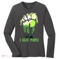 Retro Camping Bigfoot Sasquatch Middle Finger I Hate People Women's Long Sleeve Shirt thumb 0