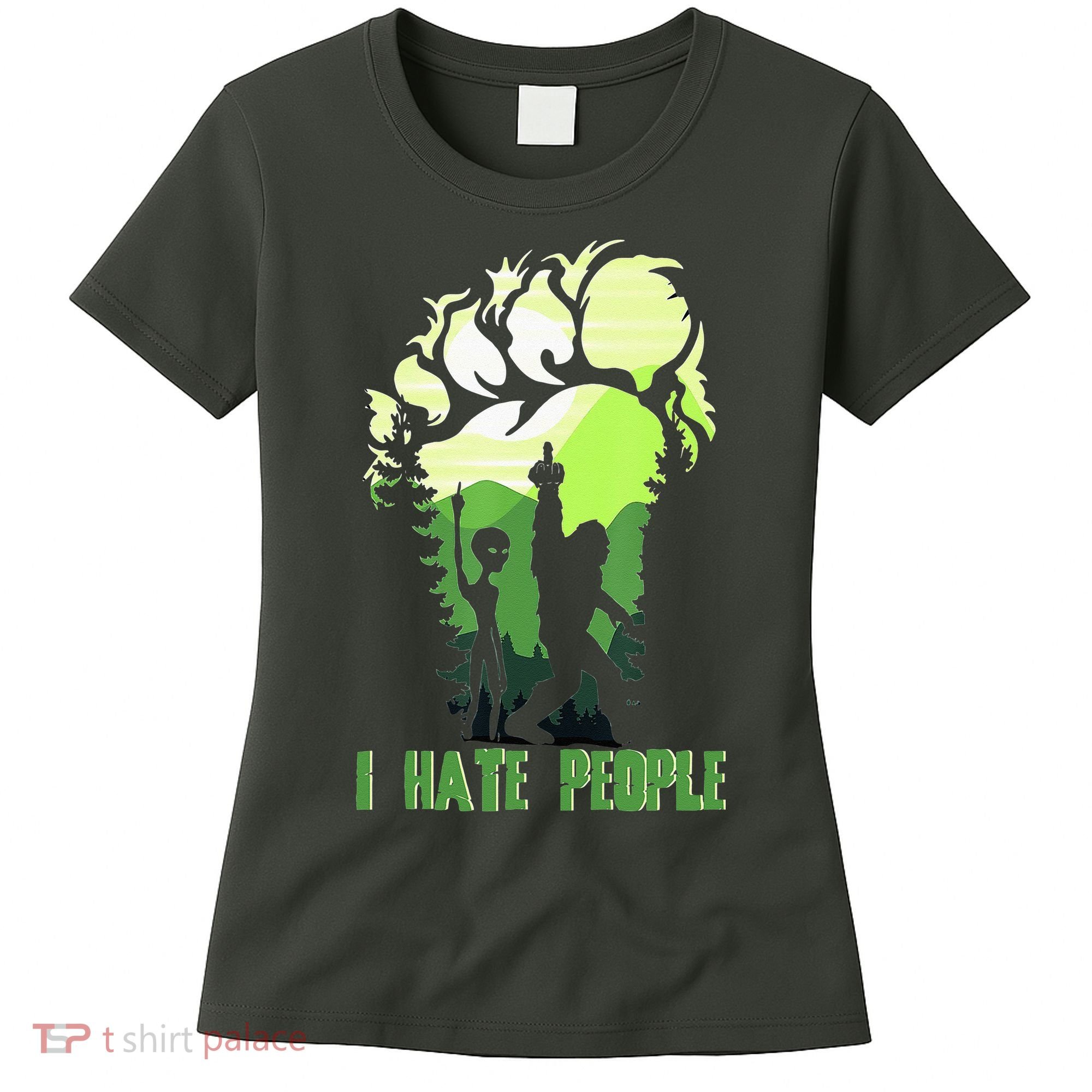 Retro Camping Bigfoot Sasquatch Middle Finger I Hate People Women's T-Shirt