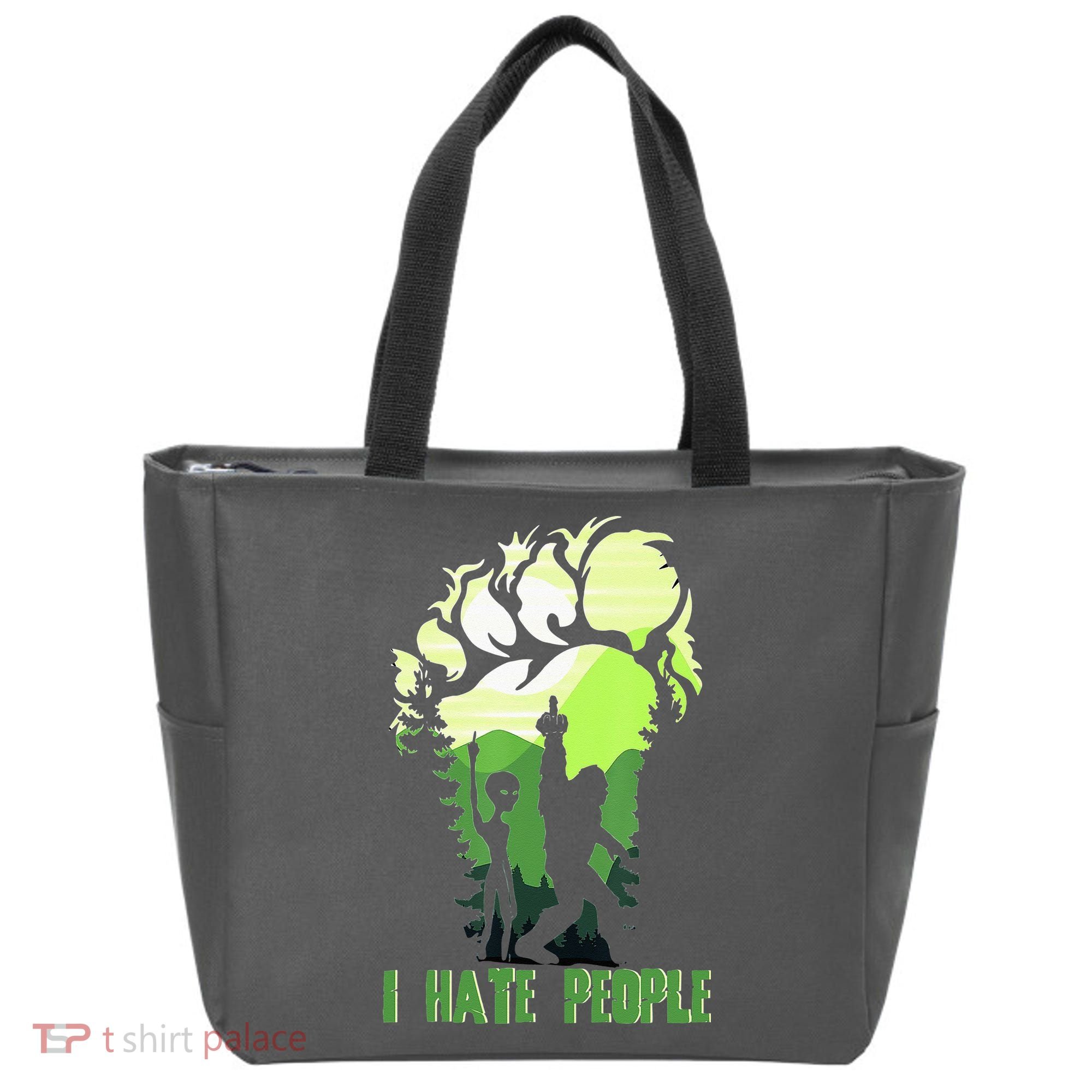 Retro Camping Bigfoot Sasquatch Middle Finger I Hate People Tote Bag