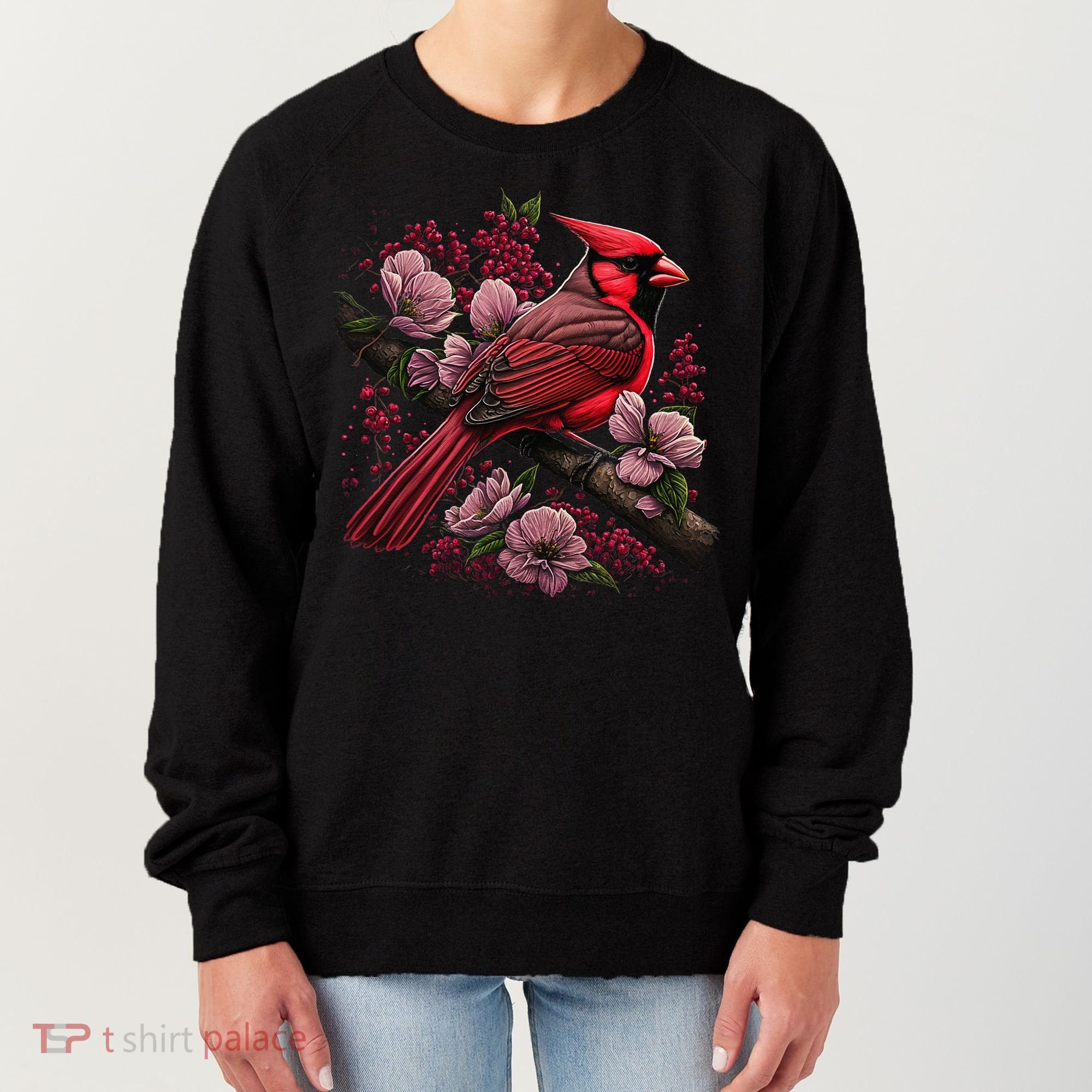 Red Cardinal Bird And Pink Flowering Dogwood Blossoms Women's Sweatshirt