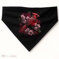 Red Cardinal Bird And Pink Flowering Dogwood Blossoms USA-Made Doggie Bandana thumb 0