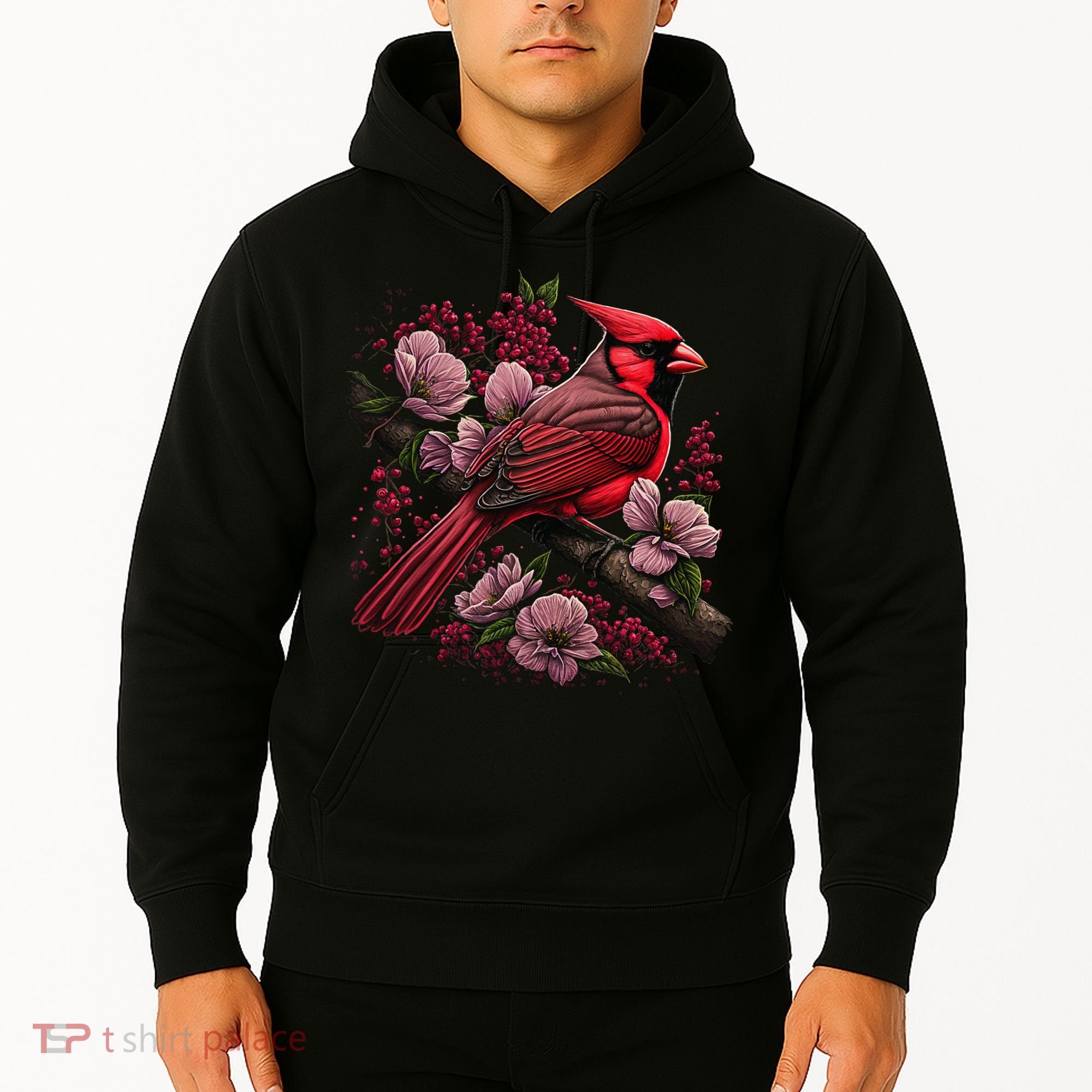 Red Cardinal Bird And Pink Flowering Dogwood Blossoms Hoodie