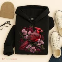 Red Cardinal Bird And Pink Flowering Dogwood Blossoms Hoodie thumb 4