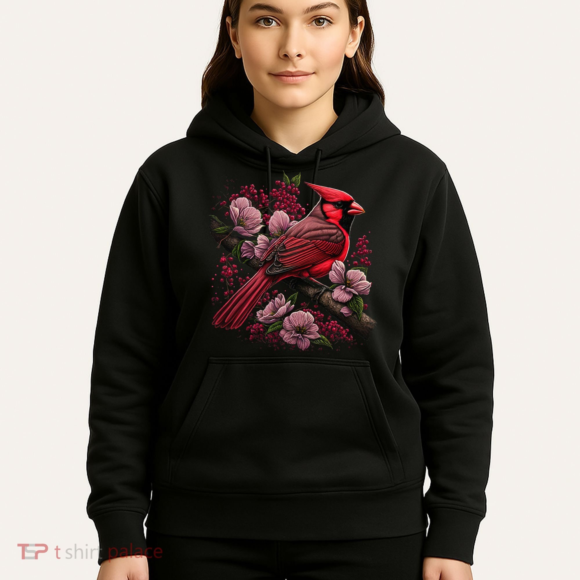 Red Cardinal Bird And Pink Flowering Dogwood Blossoms Hoodie