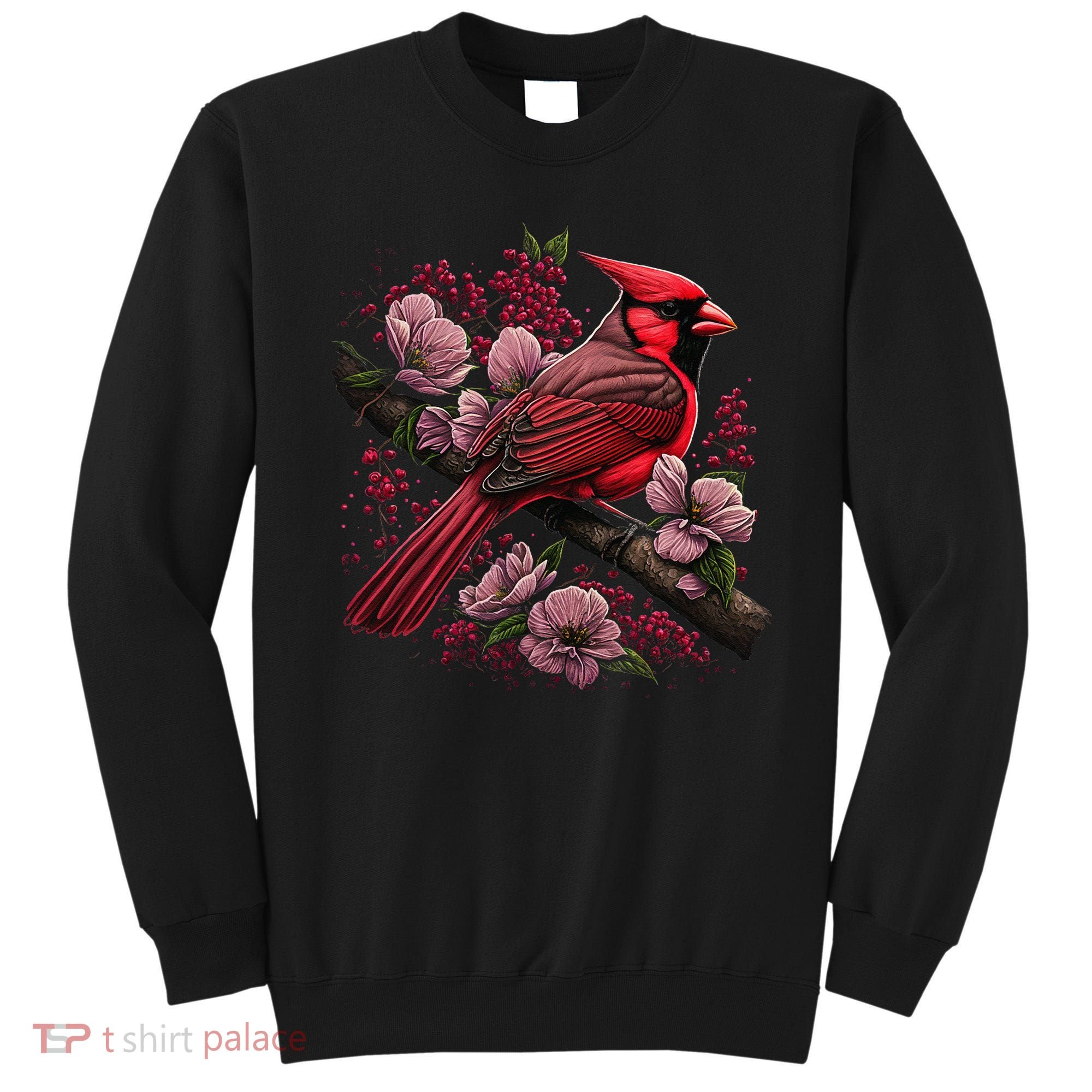 Red Cardinal Bird And Pink Flowering Dogwood Blossoms Sweatshirt