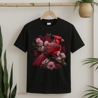 Red Cardinal Bird And Pink Flowering Dogwood Blossoms T-Shirt thumb 2