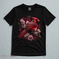 Red Cardinal Bird And Pink Flowering Dogwood Blossoms T-Shirt thumb 5