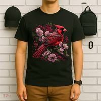 Red Cardinal Bird And Pink Flowering Dogwood Blossoms T-Shirt thumb 6
