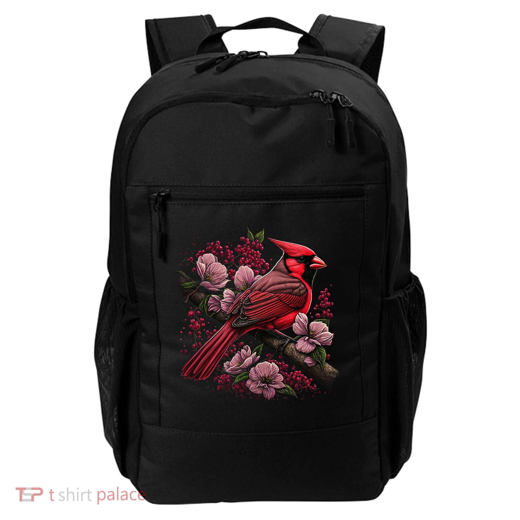 Red Cardinal Bird And Pink Flowering Dogwood Blossoms Backpack