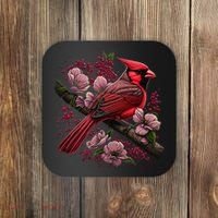Red Cardinal Bird And Pink Flowering Dogwood Blossoms Coaster thumb 0