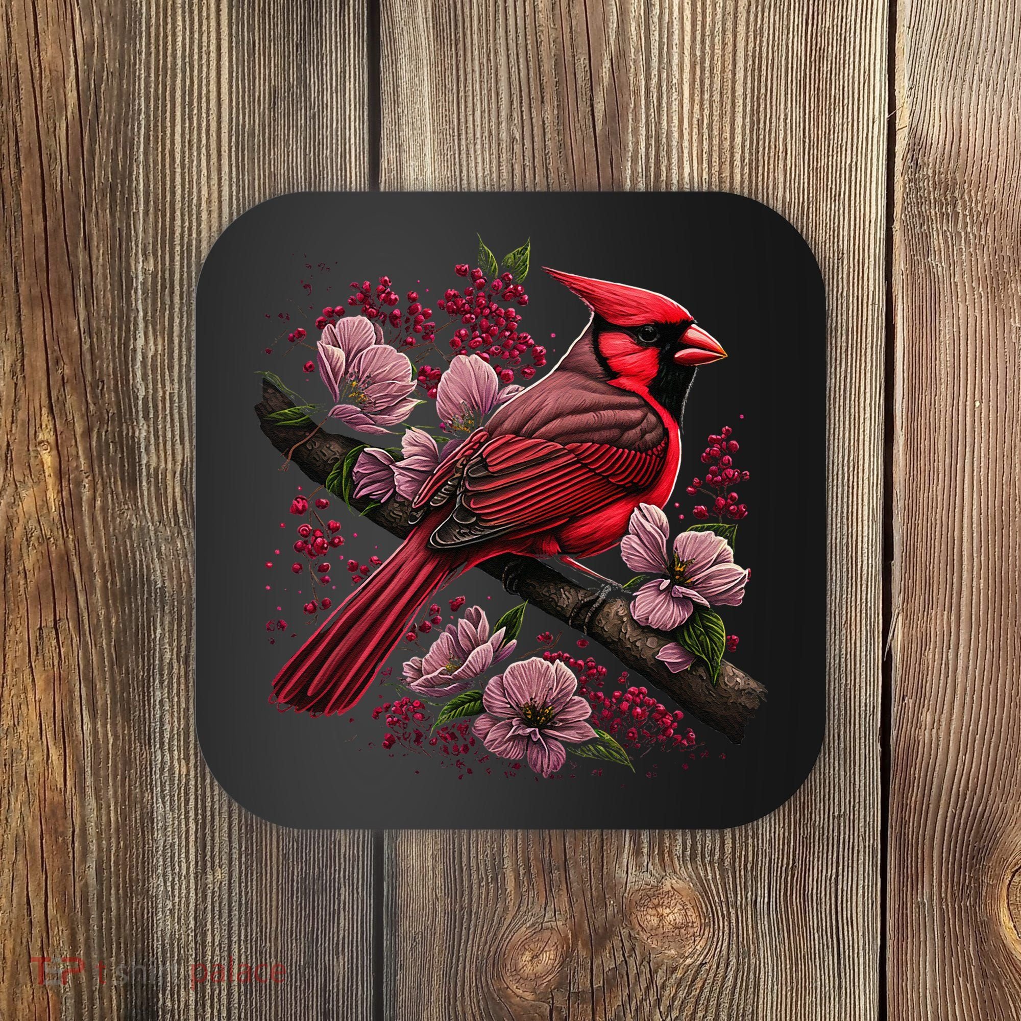 Red Cardinal Bird And Pink Flowering Dogwood Blossoms Coaster