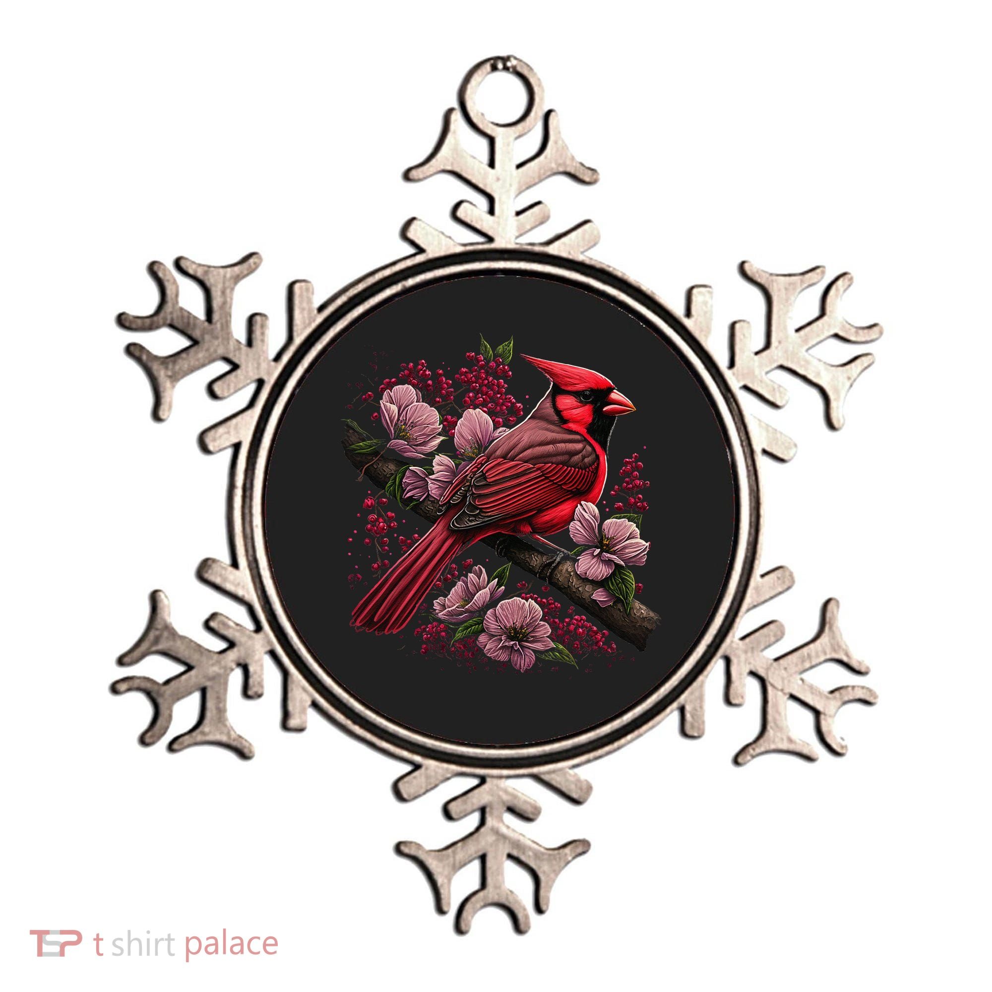 Red Cardinal Bird And Pink Flowering Dogwood Blossoms Ornament