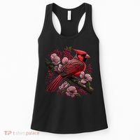 Red Cardinal Bird And Pink Flowering Dogwood Blossoms Women's Tank Top thumb 0