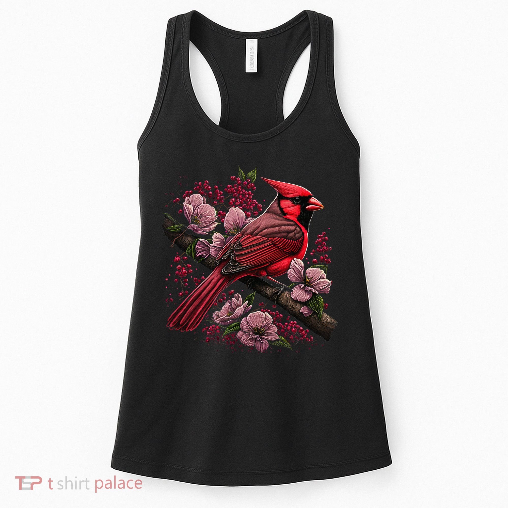 Red Cardinal Bird And Pink Flowering Dogwood Blossoms Women's Tank Top