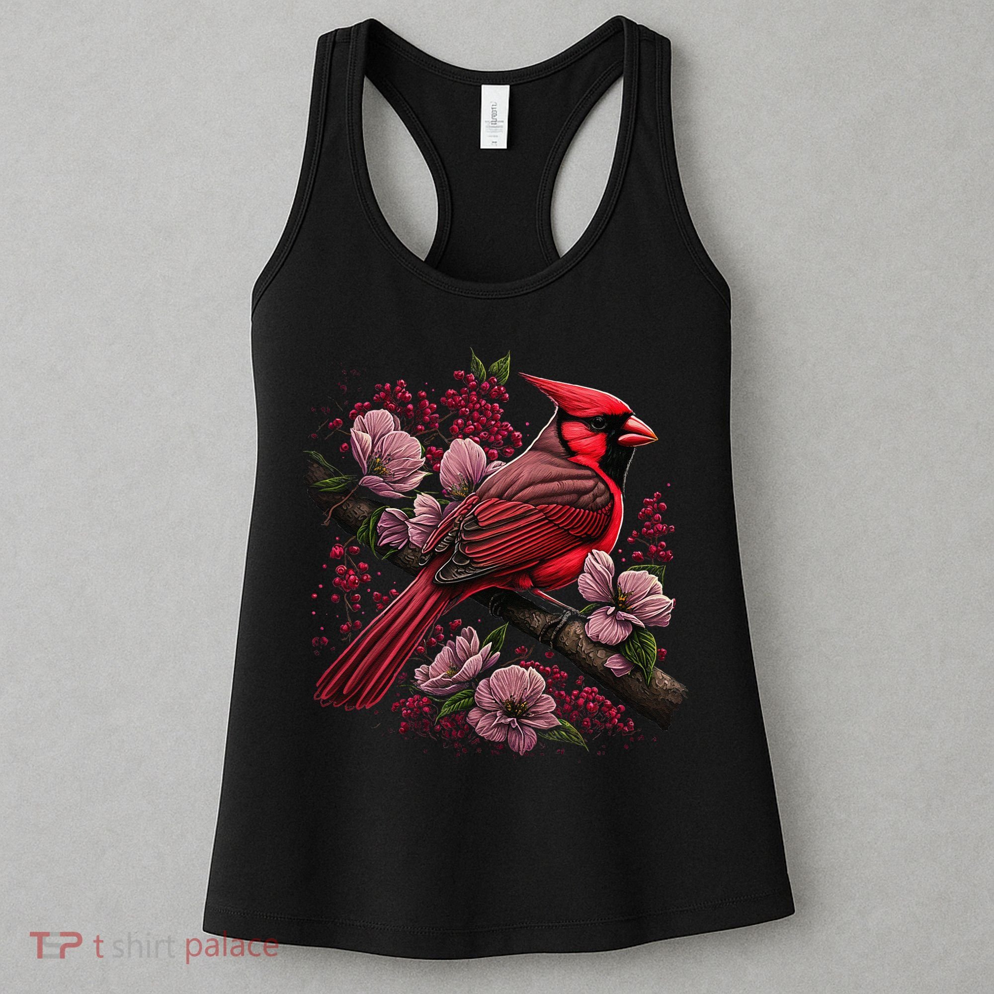 Red Cardinal Bird And Pink Flowering Dogwood Blossoms Women's Tank Top