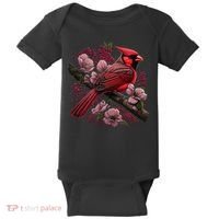 Red Cardinal Bird And Pink Flowering Dogwood Blossoms Baby Bodysuit thumb 0