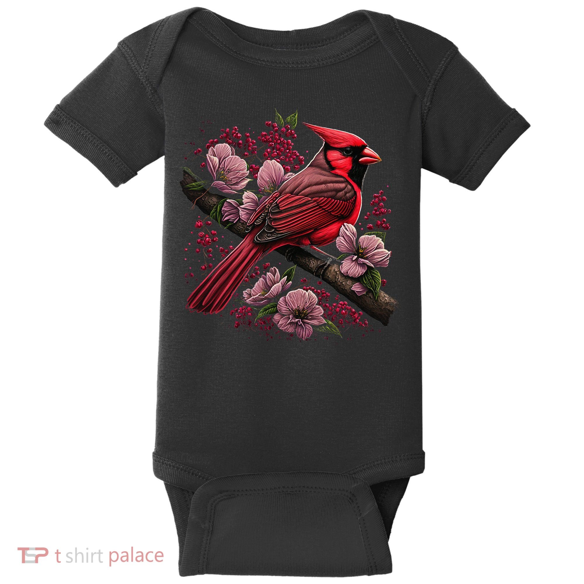 Red Cardinal Bird And Pink Flowering Dogwood Blossoms Baby Bodysuit
