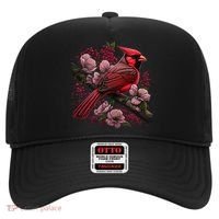 Red Cardinal Bird And Pink Flowering Dogwood Blossoms Hat thumb 0