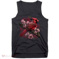 Red Cardinal Bird And Pink Flowering Dogwood Blossoms Tank Top thumb 0